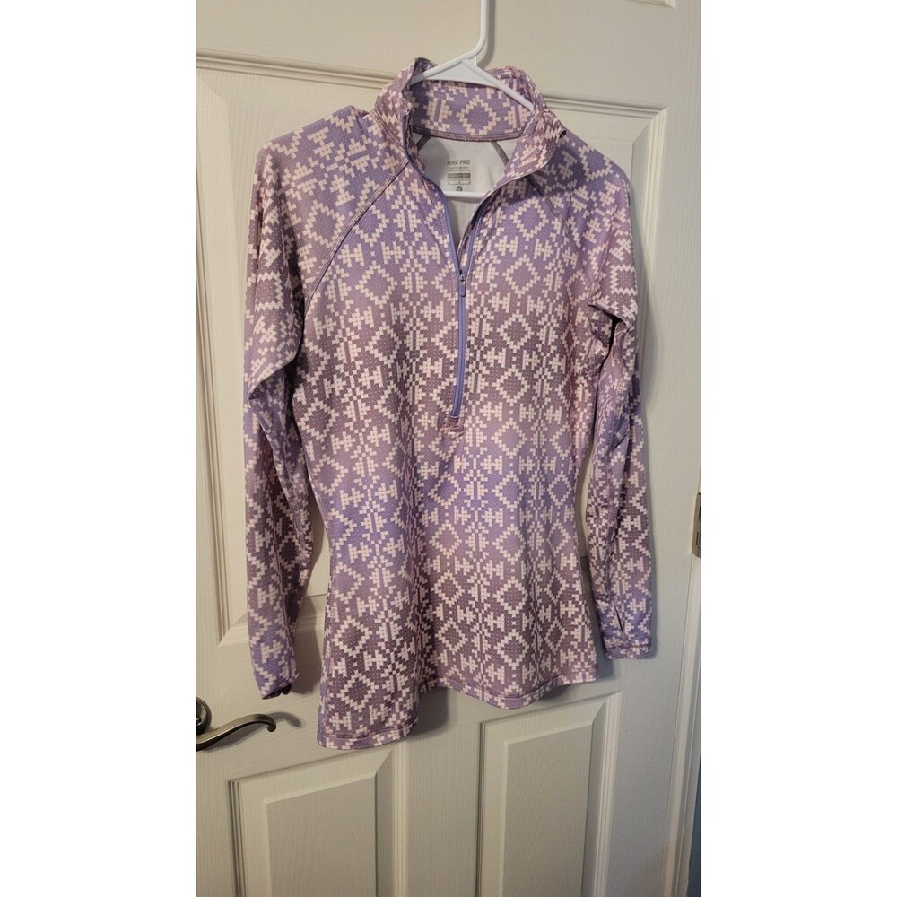 Nike Pro Hyperwarm 1/2 Zip Pullover Medium Purple White Geometric Fair Isle